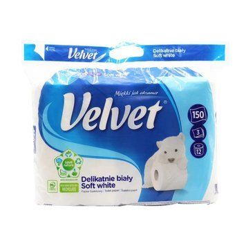 Туалетний папір Velvet Soft White тришаровий 150 відривів 12 рулонів VTPSW123 фото