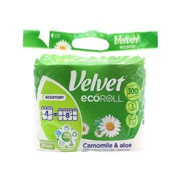 Туалетний папір Velvet Camomile&Aloe Eco Roll 4=8 рул. 3 шари 300 відривів VTPCAER43N фото
